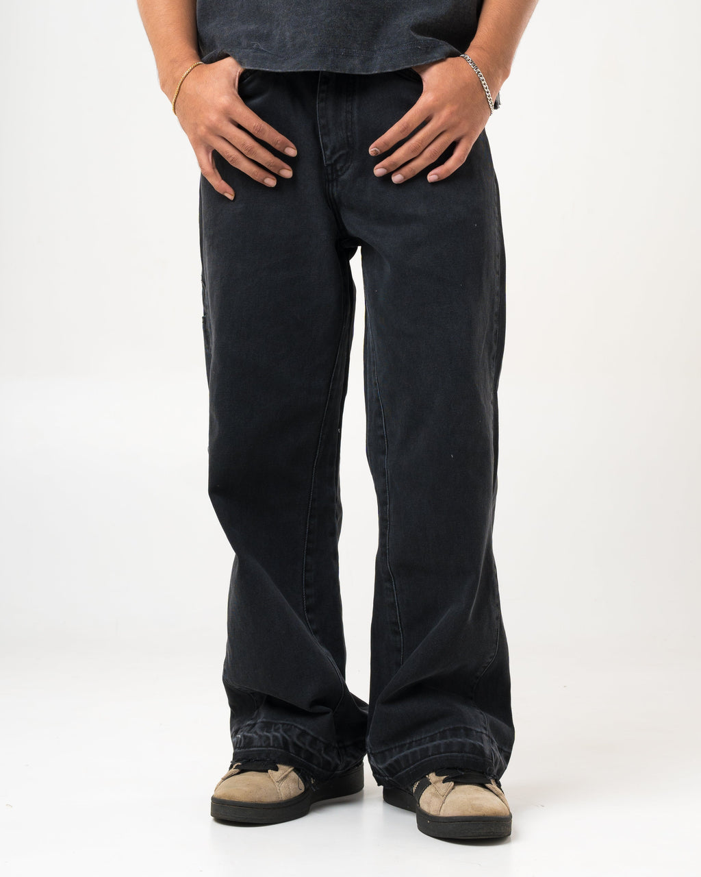 VELQON Black Flared Wide Leg Jeans